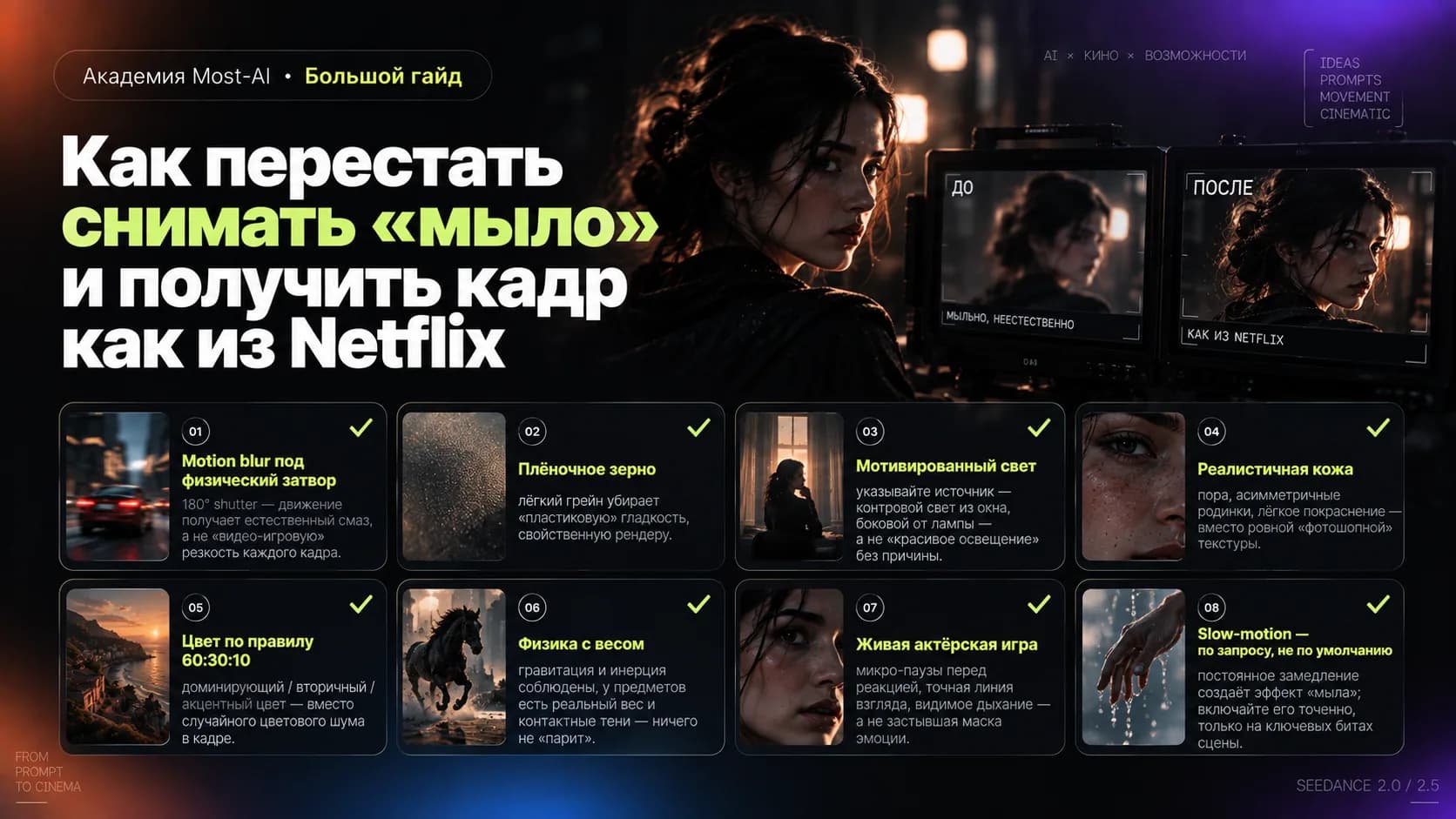 Чек-лист кино-качества — затвор, зерно, свет, кожа, цвет, физика