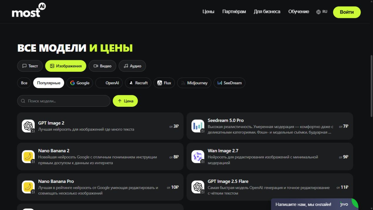 Каталог моделей и начальные цены MostAI